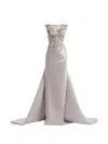 Gemy Maalouf Embroidered Draped Maxi Dress In Gray