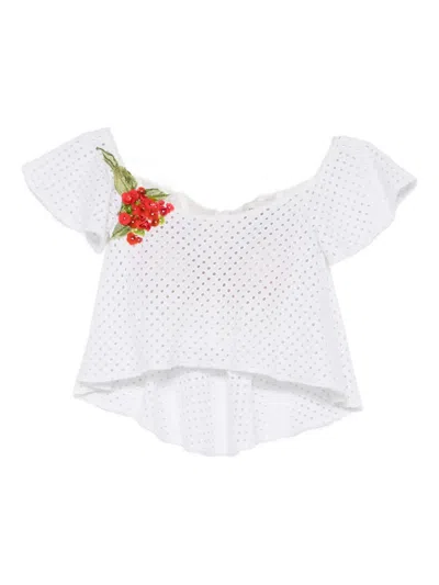 Gemy Maalouf Embroidered Eyelet Top In White