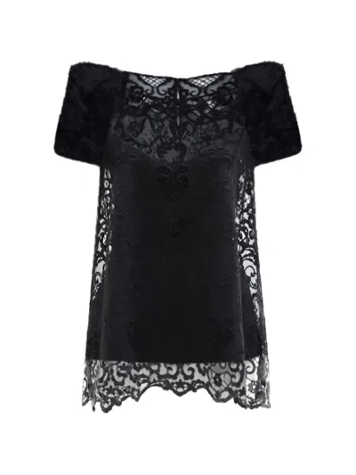 Gemy Maalouf Embroidered Lace Blouse In Blue