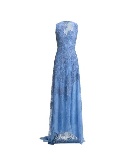 Gemy Maalouf Embroidered Lace Maxi Dress In Blue
