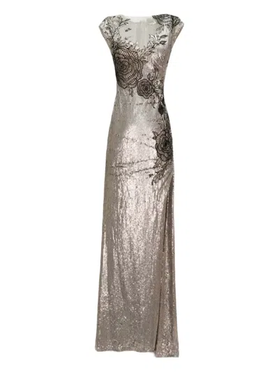 Gemy Maalouf Embroidered Maxi Dress In Gray