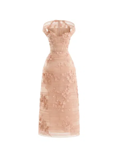 Gemy Maalouf Embroidered Off-shoulder Dress In Neutral
