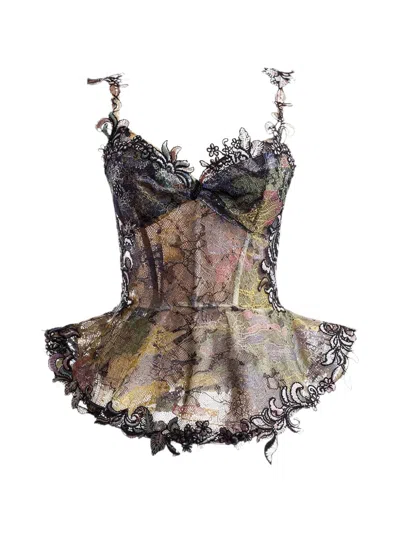 Gemy Maalouf Embroidered Peplum Corset In Black
