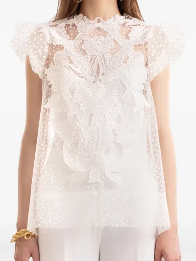 Gemy Maalouf Embroidered Ruffled Blouse In White