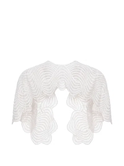 Gemy Maalouf Embroidered Scalloped-edge Bolero In White