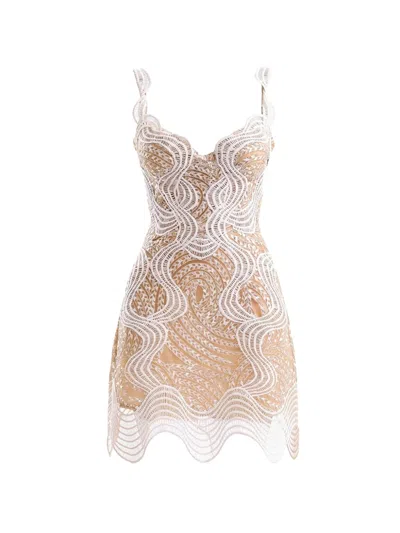 Gemy Maalouf Embroidered Scalloped-edge Dress In Neutral