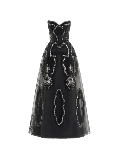 Gemy Maalouf Embroidered Strapless Dress In Black