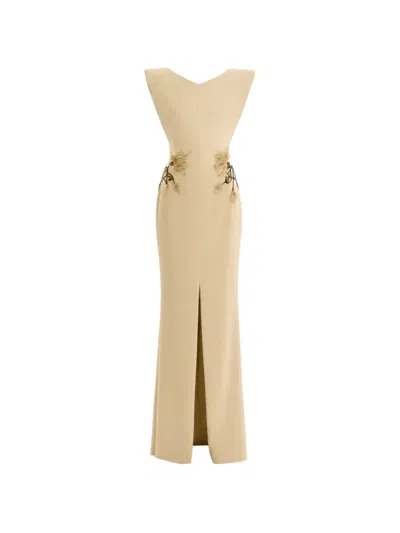 Gemy Maalouf Embroidered Structured-neckline Dress In Gold