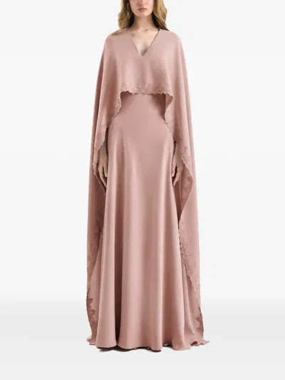 Gemy Maalouf Embroidered-cape V-neck Dress In Pink