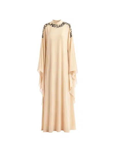Gemy Maalouf Embroidered-sleeve Kaftan In Neutral