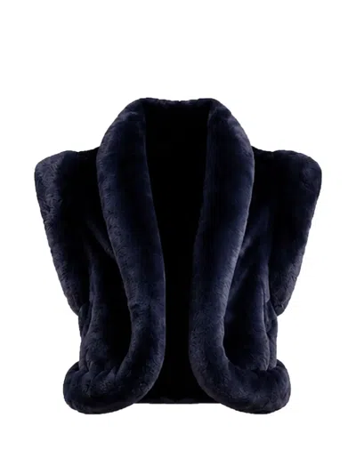 Gemy Maalouf Faux-fur Shawl-collar Top In Blue