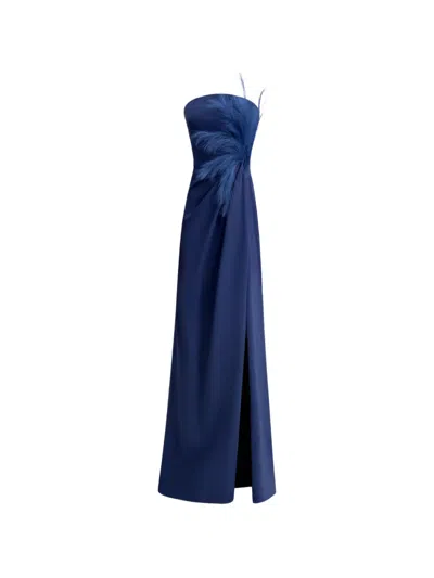 Gemy Maalouf Feather-detail Draped Maxi Dress In Blue
