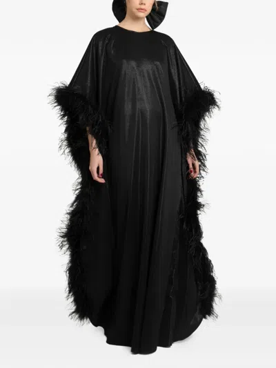 Gemy Maalouf Feathered Long Kaftan In Black