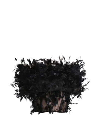 Gemy Maalouf Feather-trim Off-shoulder Top In Black