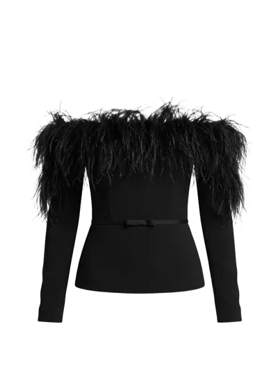 Gemy Maalouf Feather-trim Off-shoulder Top In Black