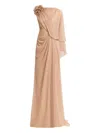 Gemy Maalouf Floral-appliqué Draped Gown In Brown