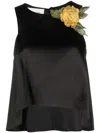 Gemy Maalouf Floral-appliqué Sleeveless Blouse In Black