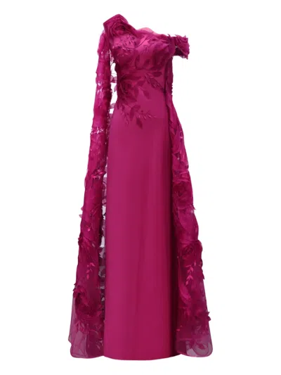 Gemy Maalouf Floral Asymmetrical Dress In Pink