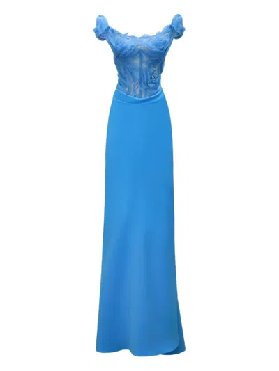 Gemy Maalouf Floral Corset Dress In Blue