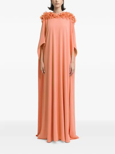 Gemy Maalouf Floral-embellished Maxi Kaftan In Orange