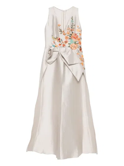 Gemy Maalouf Floral-embroidered Bow Top In White