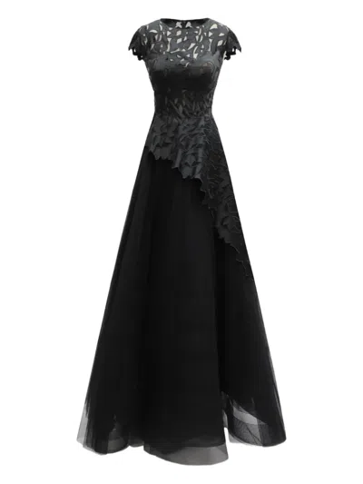 Gemy Maalouf Floral-embroidered Dress In Black