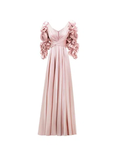 Gemy Maalouf Floral Flared Maxi Dress In Pink