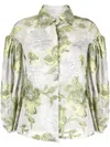 Gemy Maalouf Floral-jacquard Puff-sleeve Organza Blouse In Green