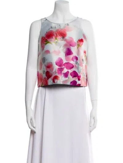 Pre-owned Gemy Maalouf Floral Print Bateau Neckline Crop Top In Gray