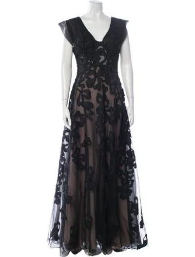 Pre-owned Gemy Maalouf Floral Print Long Dress In Blue