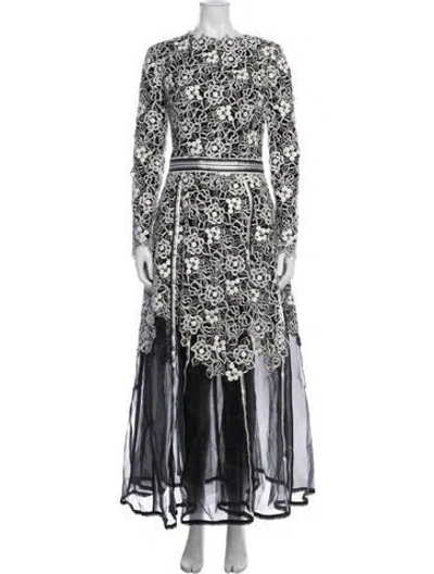 Pre-owned Gemy Maalouf Floral Print Long Dress W/ Tags In Black