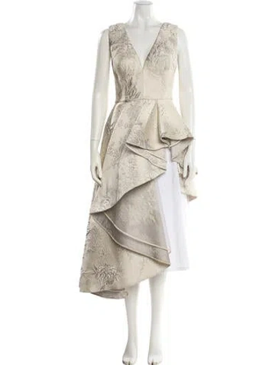 Pre-owned Gemy Maalouf Floral Print V-neck Top In Neutral