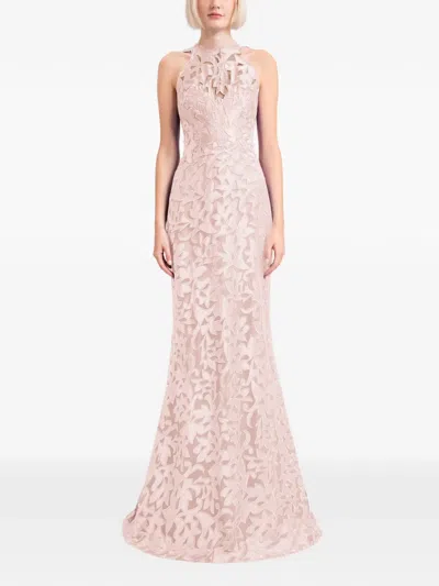 Gemy Maalouf Floral Satin Maxi Dress In Pink