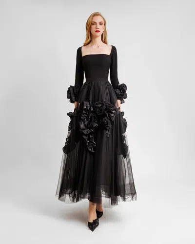 Gemy Maalouf Floral Tulle Midi Dress In Multi