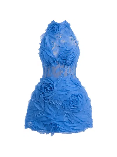 Gemy Maalouf Floral-appliqué Halterneck Dress In Blue