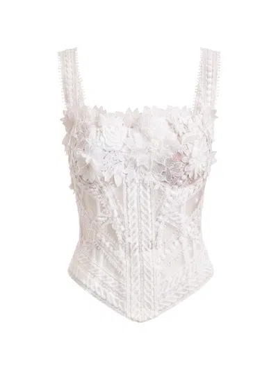Gemy Maalouf Floral-applique Lace Corset Top In White