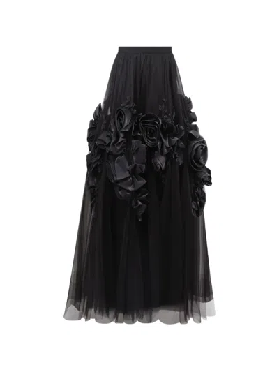 Gemy Maalouf Floral-appliqué Tulle Midi Skirt In Black