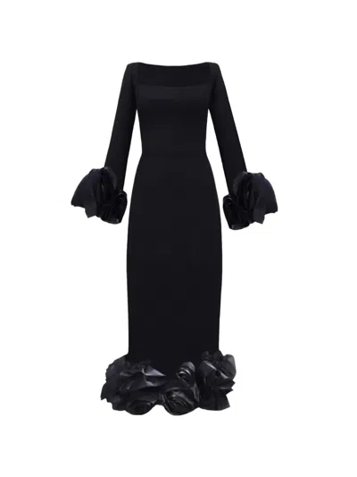 Gemy Maalouf Floral-details Midi Dress In Black