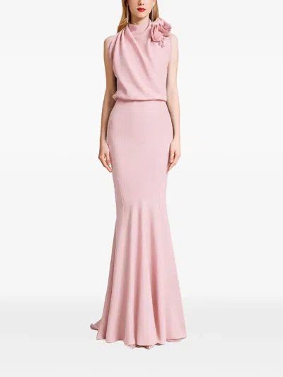 Gemy Maalouf Floral-draped Crepe Dress In Pink