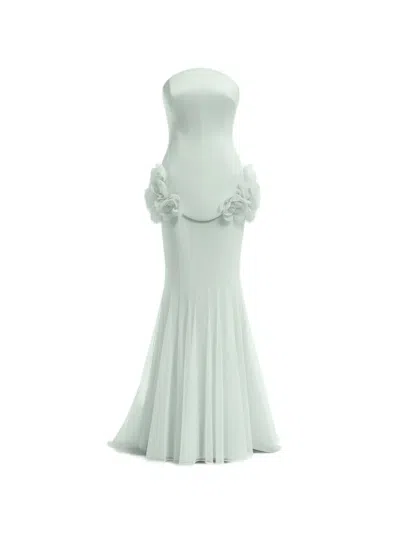 Gemy Maalouf Floral-embellished Strapless Dress In Gray