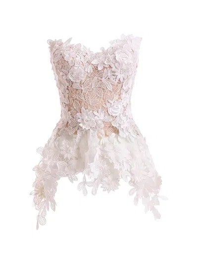 Gemy Maalouf Floral-lace Peplum Top In White