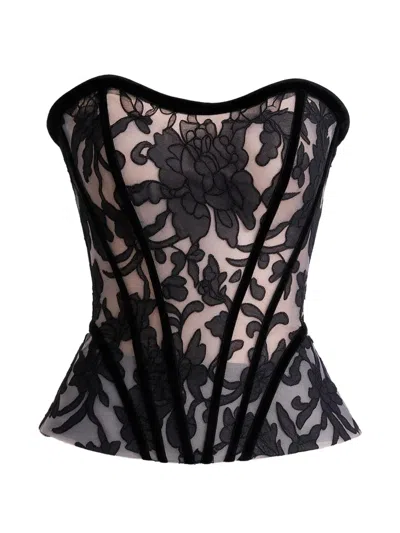 Gemy Maalouf Floral-lace Strapless Corset In Black