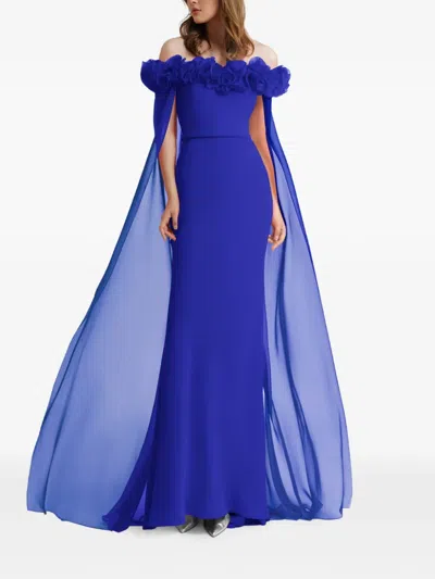 Gemy Maalouf Flower Off-the-shoulder Maxi Dress In Blue