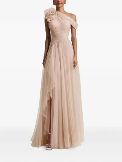 Gemy Maalouf Flower One-shoulder Maxi Dress In Neutral