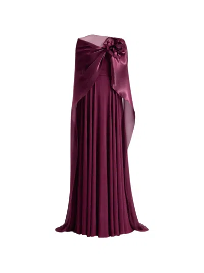 Gemy Maalouf Flower-detail Cape-overlay Dress In Brown