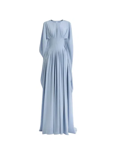 Gemy Maalouf Flowy High-neck Maxi Dress In Blue