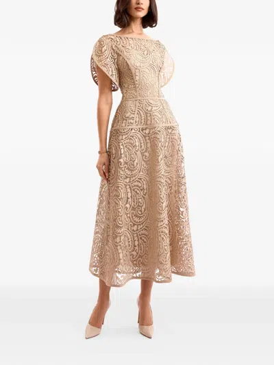 Gemy Maalouf Flutter Sleeve Midi Dress In Neutral