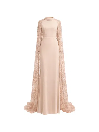 Gemy Maalouf Fold-over Collar Floral-lace Dress In Pink