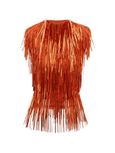Gemy Maalouf Fringe-detail High-neck Top In Animal Print