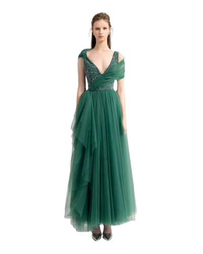 Gemy Maalouf Fully Beaded Bodice Dress - Long Dresses In Green